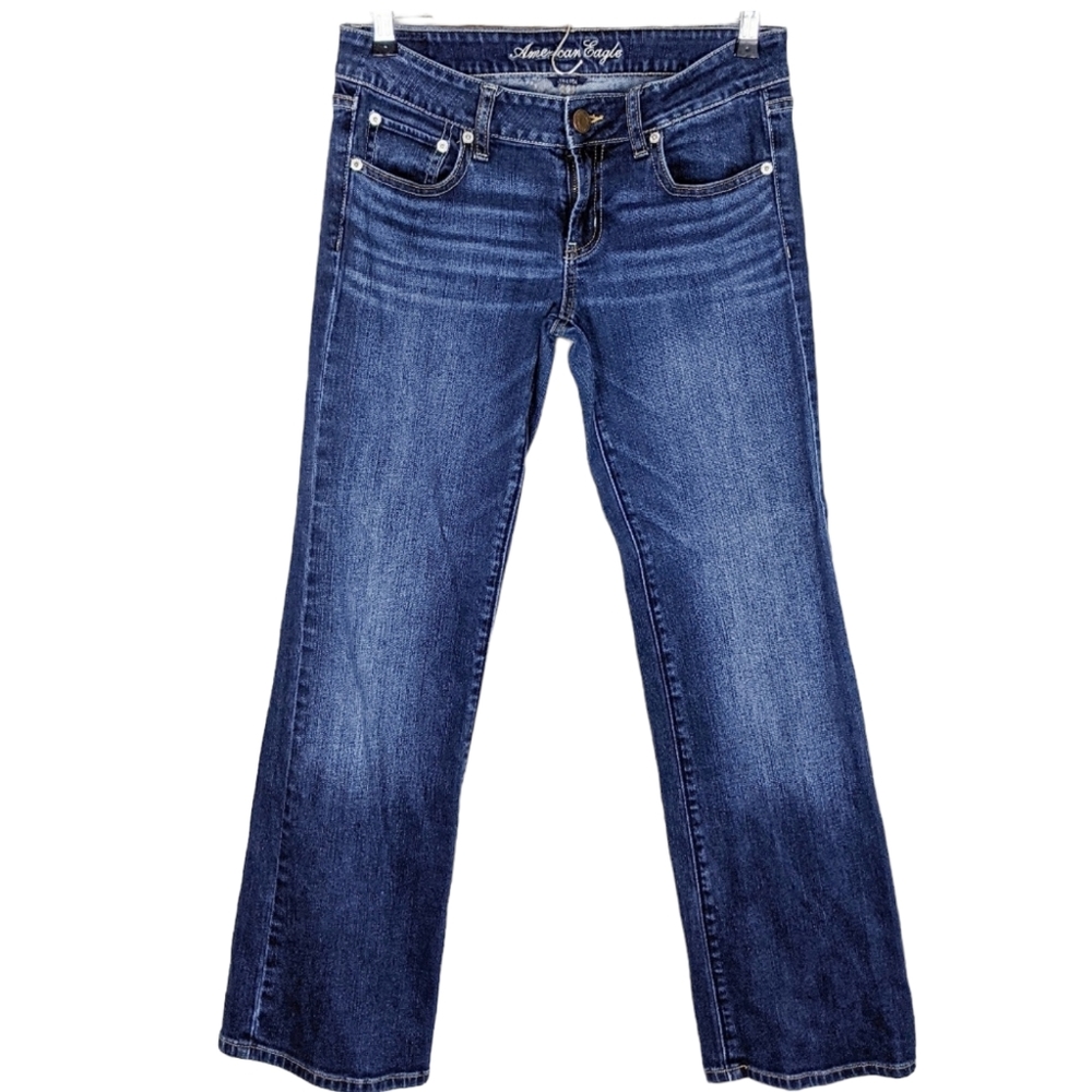 American Eagle Favorite Boyfriend Wide Leg Jeans 5 Pocket Dark Wash Size 8